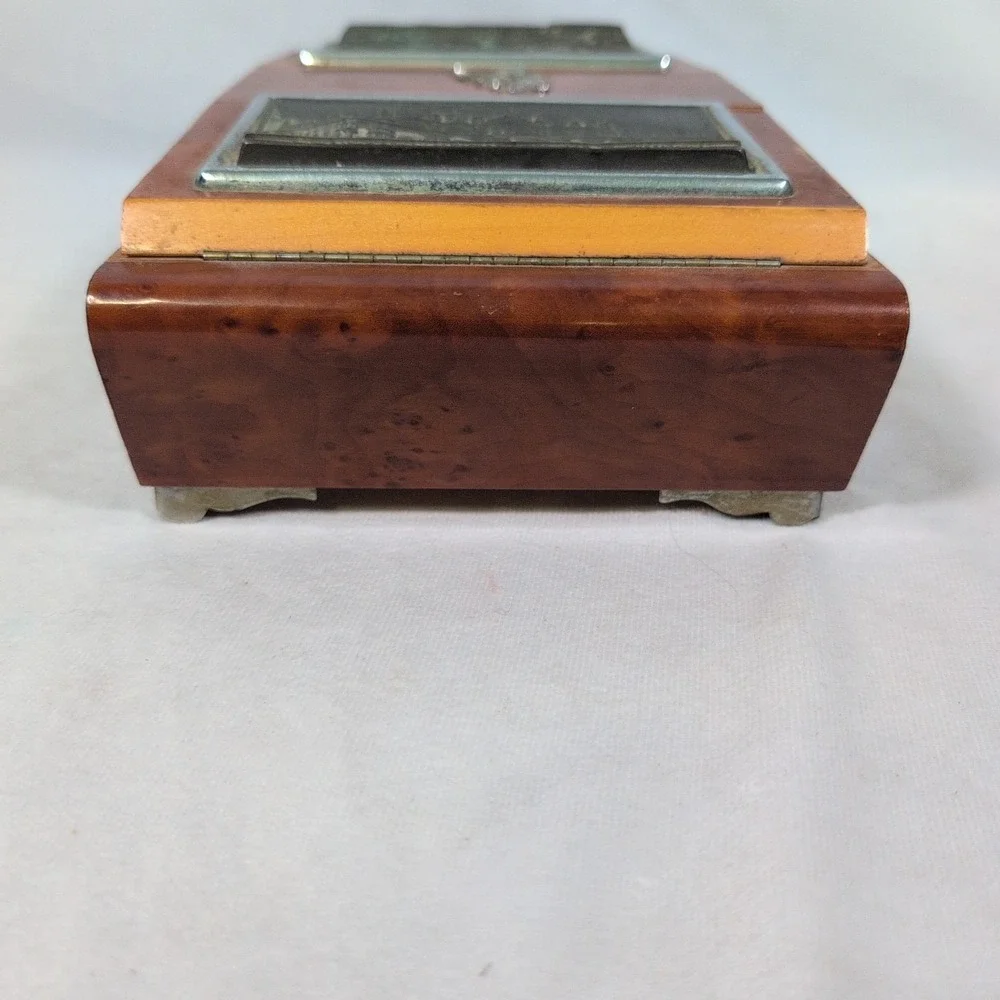 Vintage Working Wooden Ballerina (nonworking) Music Box Mirror Red Fabric Lining